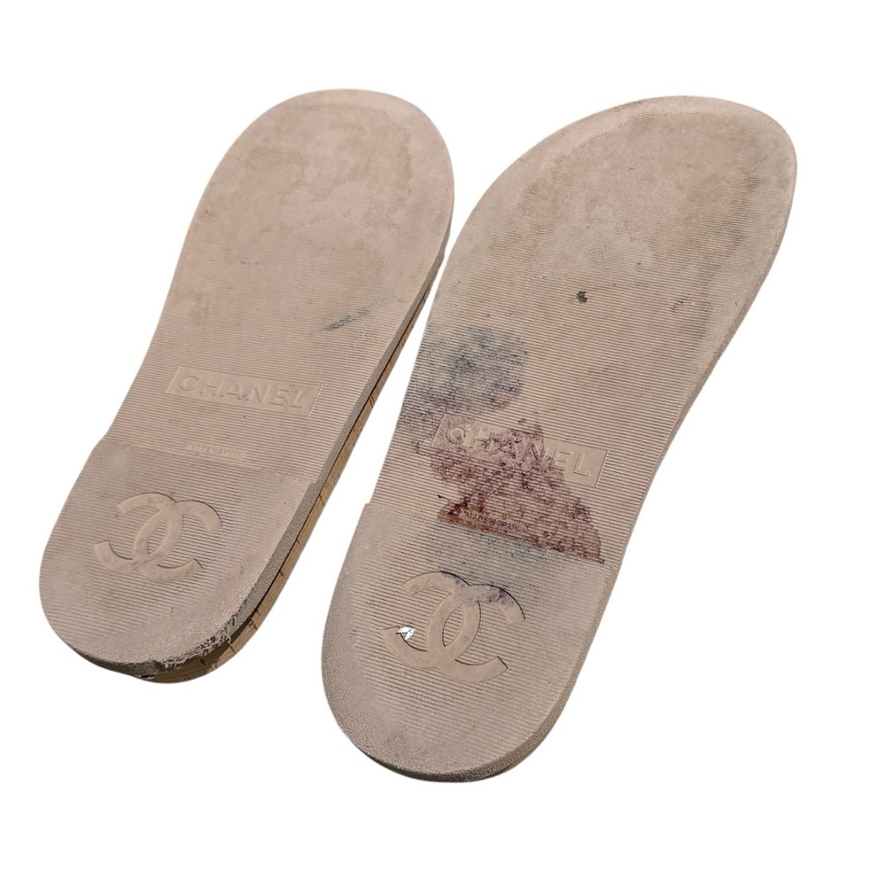 CHANEL Women’s Pink Bouclé Iridescent Pearl CC Slide Sandals Cork Platform 41 - Picture 10 of 12